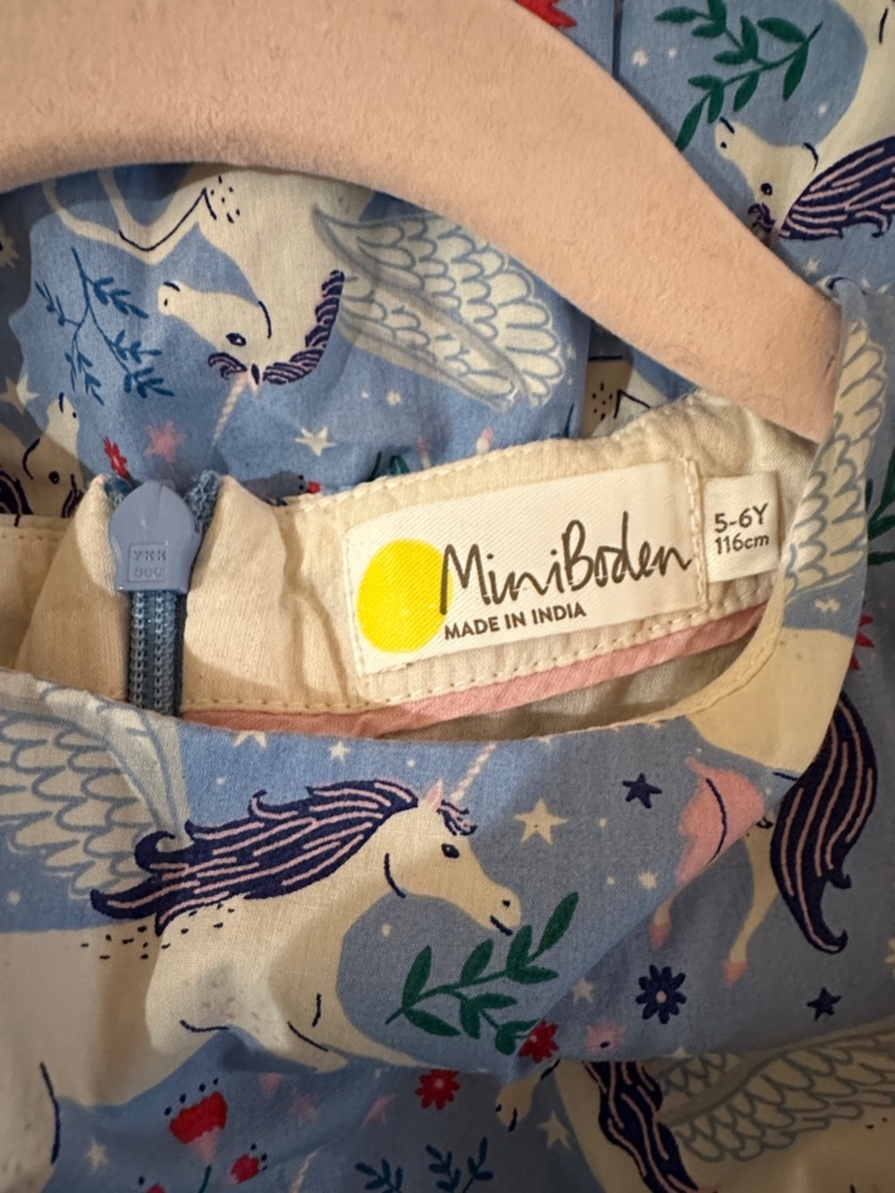 Mini Boden Light Blue Unicorn Puff-Sleeve Dress - Picture 3 of 4